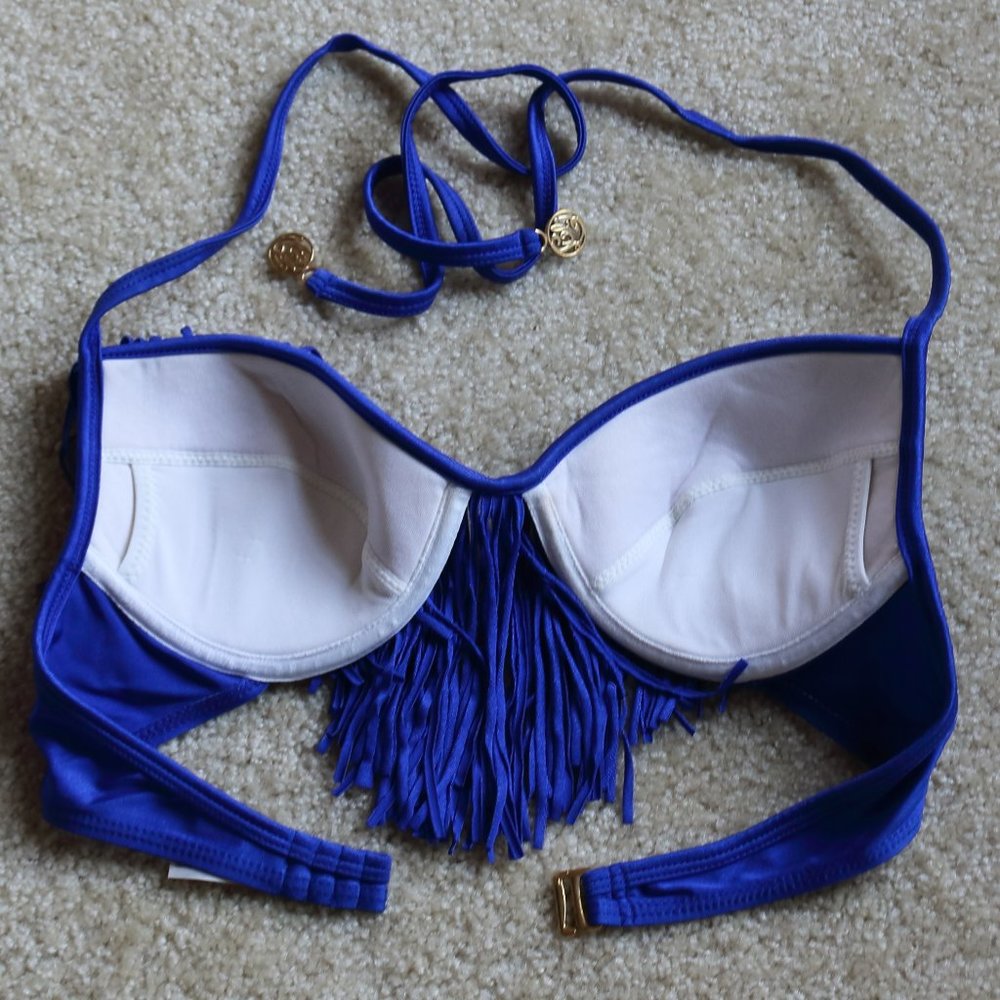 Luli Fama Blue Fringe Swim Halter Bikini Top M - Picture 8 of 11